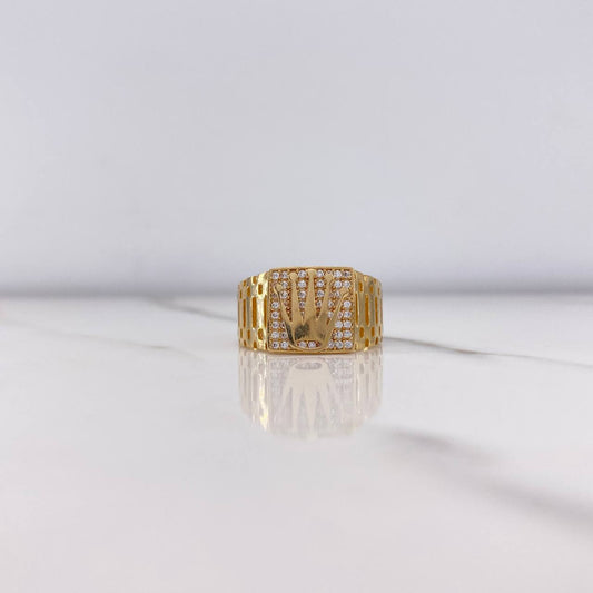 Anillo Corona RX 6.4gr / T9 1/2 / Circones Blancos Oro Amarillo &