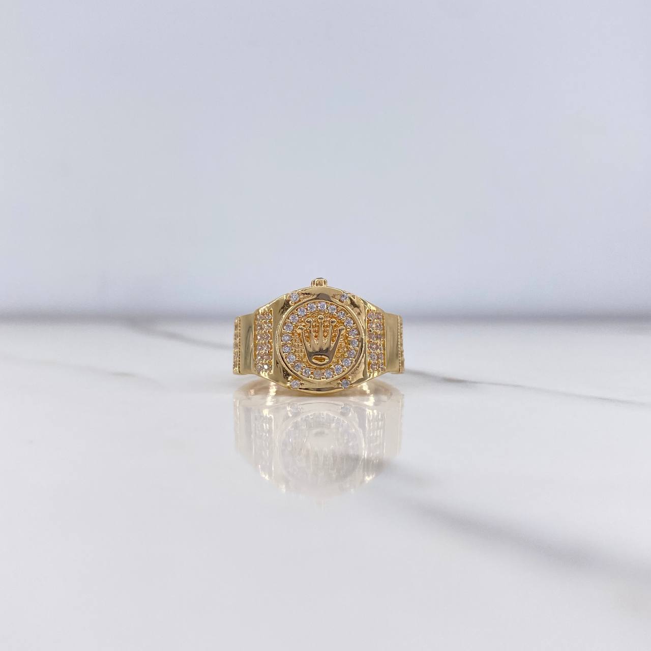 Anillo Corona RX 4.4gr / T7 1/2 / Circones Blancos Oro Amarillo &