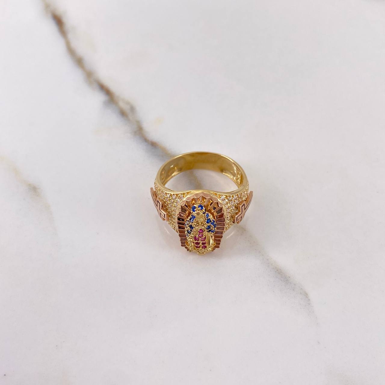 Anillo Virgen Guadalupe 7.7gr / T8 / Cruces Circones Azules Fucsias Blancos Dos Oros Amarillo Rosa &