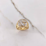 Anillo Caballo 10gr / T9 / Circones Blancos Dos Oros Amarillo Blanco &