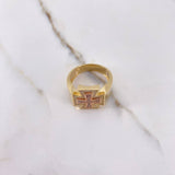 Anillo Cruz Constantino 9.25gr / T10 1/2 / Circones Blancos Dos Oros Amarillo Rosa &