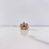 Anillo Flor Articulada 5.85gr / T7 1/4 / Circones Verde Blancos Tres Oros $