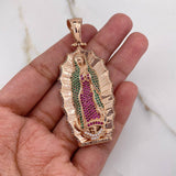 Dije Virgen Guadalupe 22.2gr / 6.3cm / Circones Fucsias Verdes Blancos Oro Rosa $