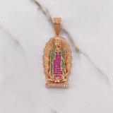 Dije Virgen Guadalupe 9.7gr / 4.8cm / Circones Fucsias Verdes Blancos Oro Rosa $