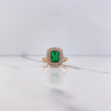 Anillo Solitario Halo 4.1gr / T7 1/2 / Circones Verde Blancos Oro Amarillo $