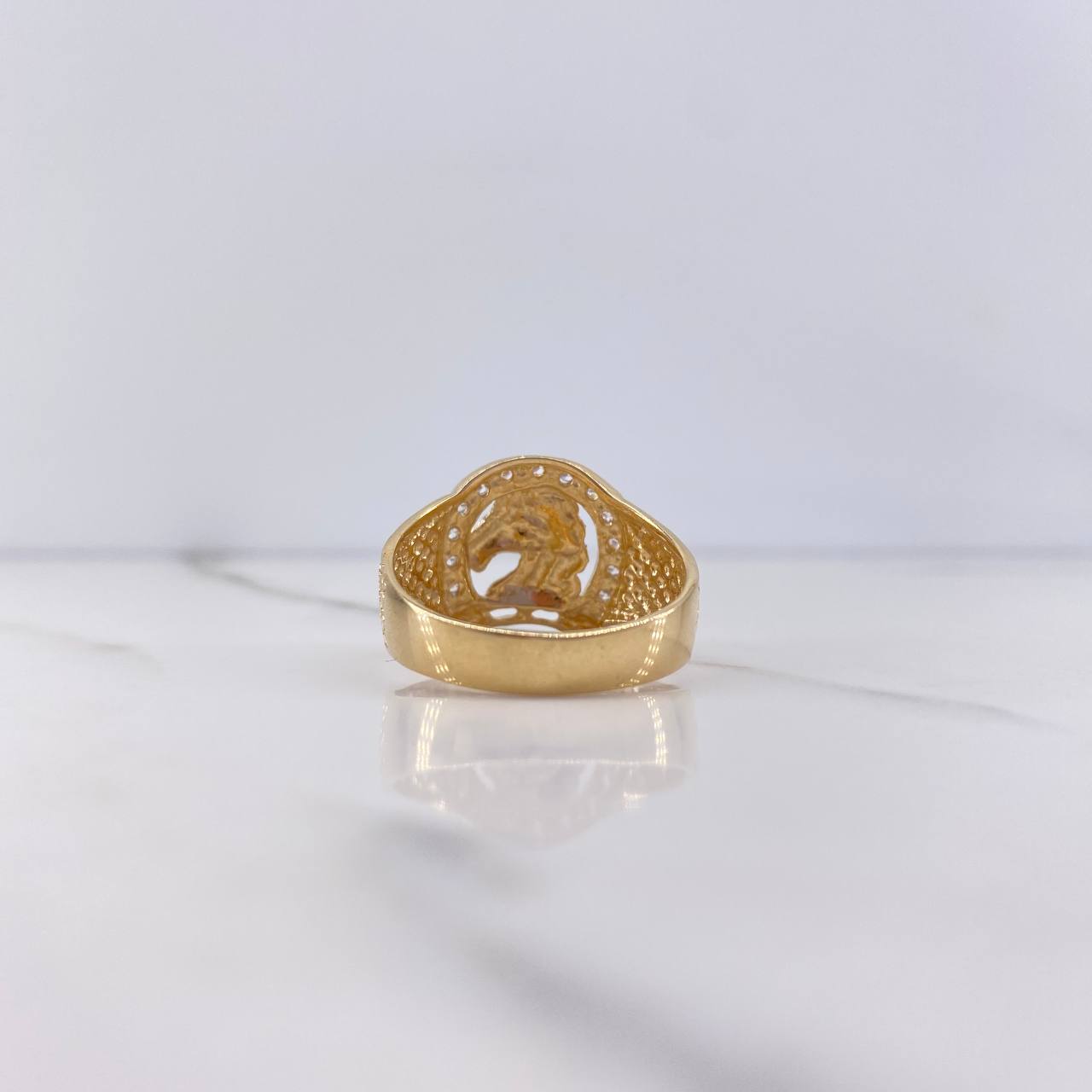 Anillo Herradura Caballo 6.55gr / T10 1/2 / Circones Blancos Dos Oros Amarillo Blanco $