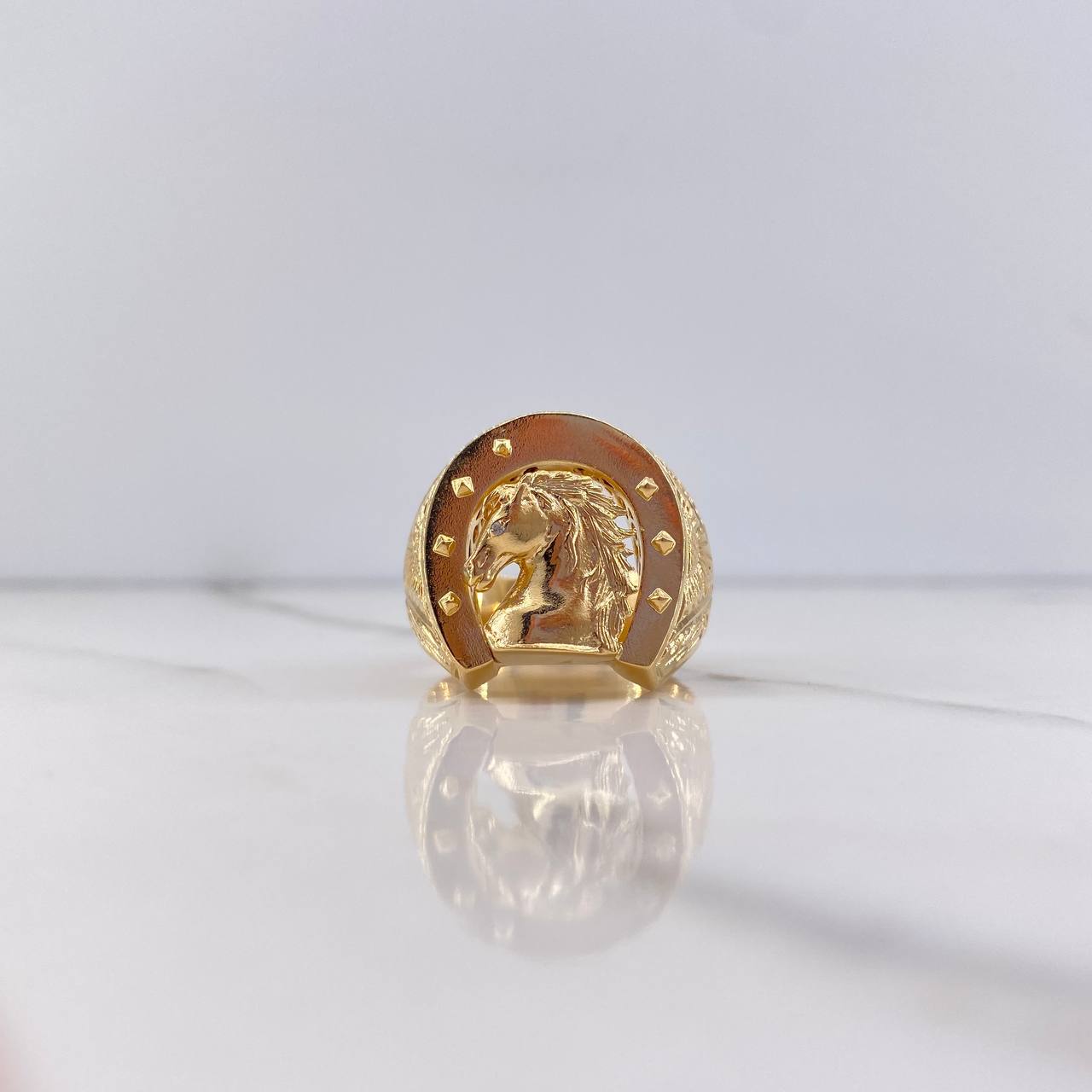 Anillo Herradura Caballo 14.25gr / T11 1/4 / Circon Blanco Oro Amarillo $