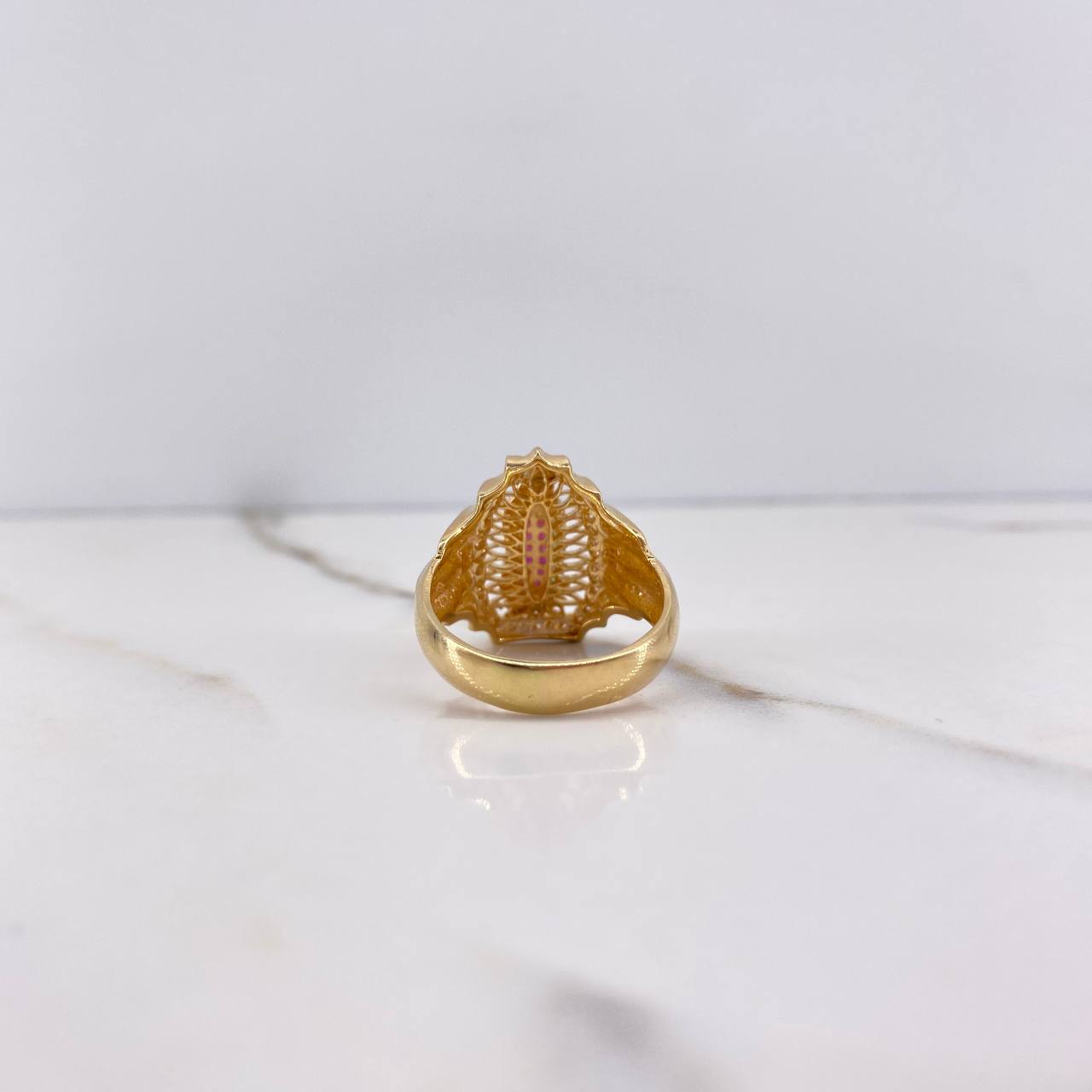 Anillo Virgen Guadalupe 7.35gr / T8 / Circones Fucsias Verdes Blancos Oro Amarillo $