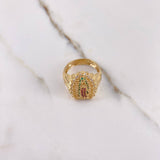 Anillo Virgen Guadalupe 7.35gr / T8 / Circones Fucsias Verdes Blancos Oro Amarillo $