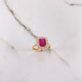 Anillo Solitario Halo 4.1gr / T7 / Circones Fucsia Blancos Oro Amarillo &