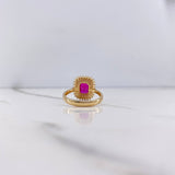 Anillo Solitario Halo 4.1gr / T7 / Circones Fucsia Blancos Oro Amarillo &