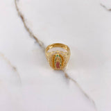 Anillo Virgen Guadalupe 7.85gr / T8 1/2 / Circones Fucsias Verdes Blancos Oro Amarillo &