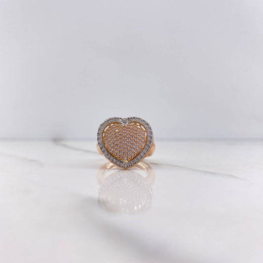 Anillo Corazon 5.95gr / T6 / Circones Blancos Dos Oros Blanco Rosa &