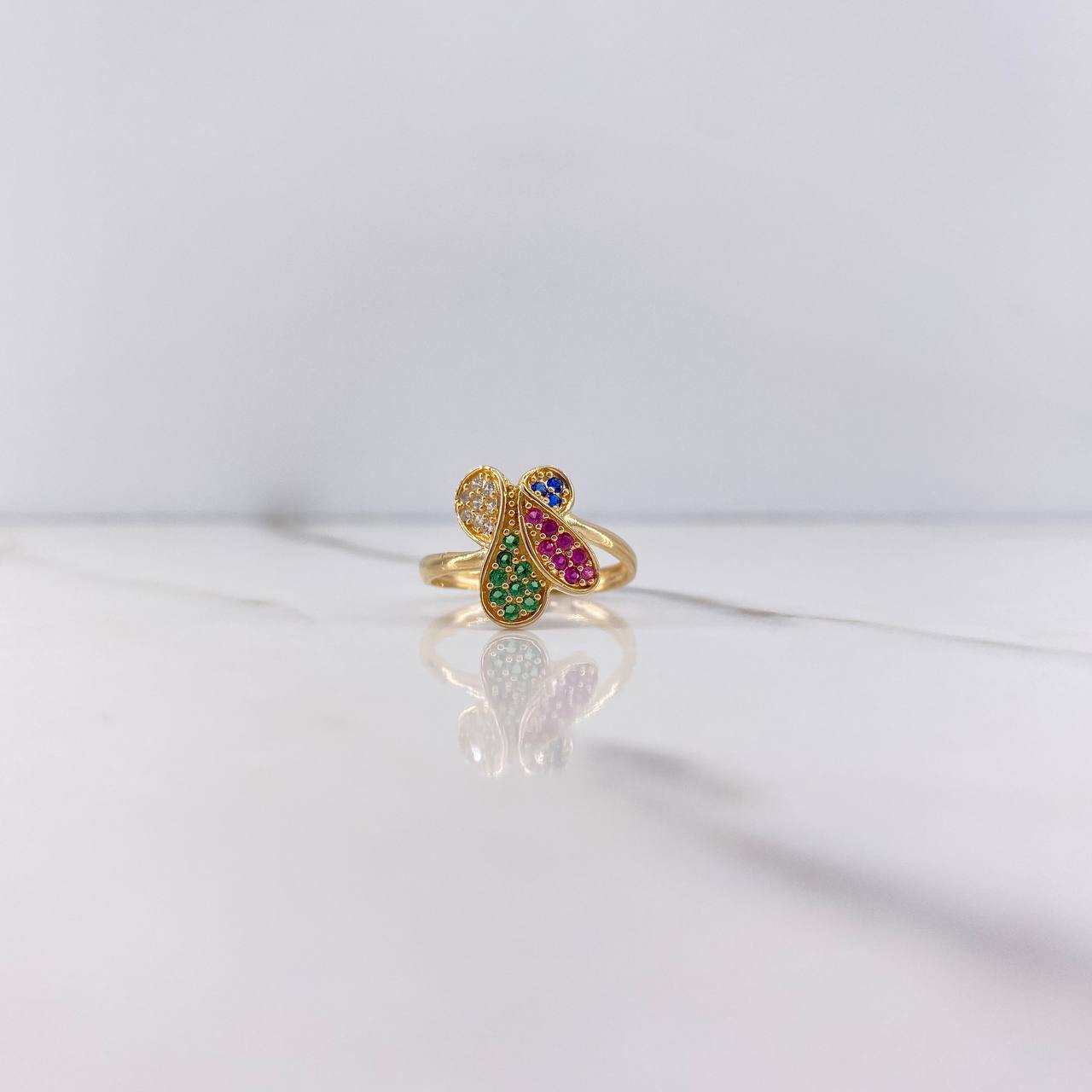 Anillo Mariposa 2.15gr / T6 / Circones Azules Fucsias Verdes Blancos Oro Amarillo &