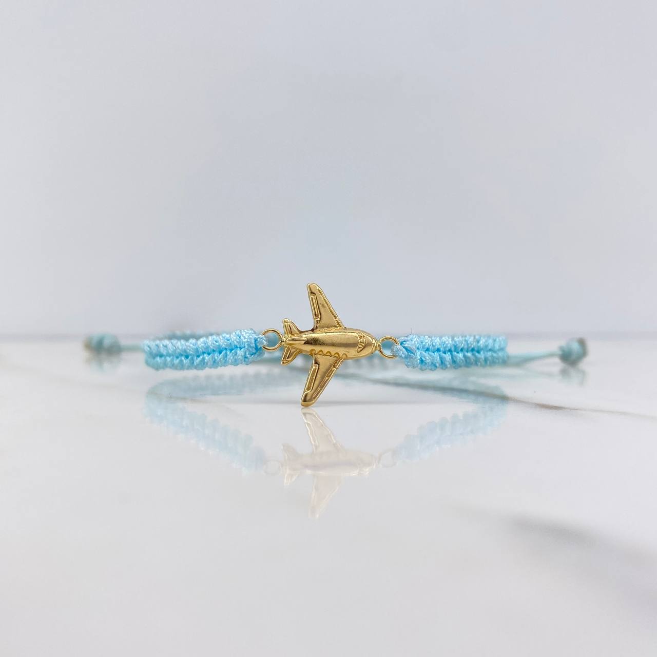 Pulsera Azul Herraje Avion 0.55gr / 1.6cm / Troquelado Oro Amarillo &