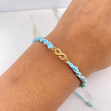 Pulsera Azul Herraje Infinito 0.35gr / 1.4cm / Liso Oro Amarillo &