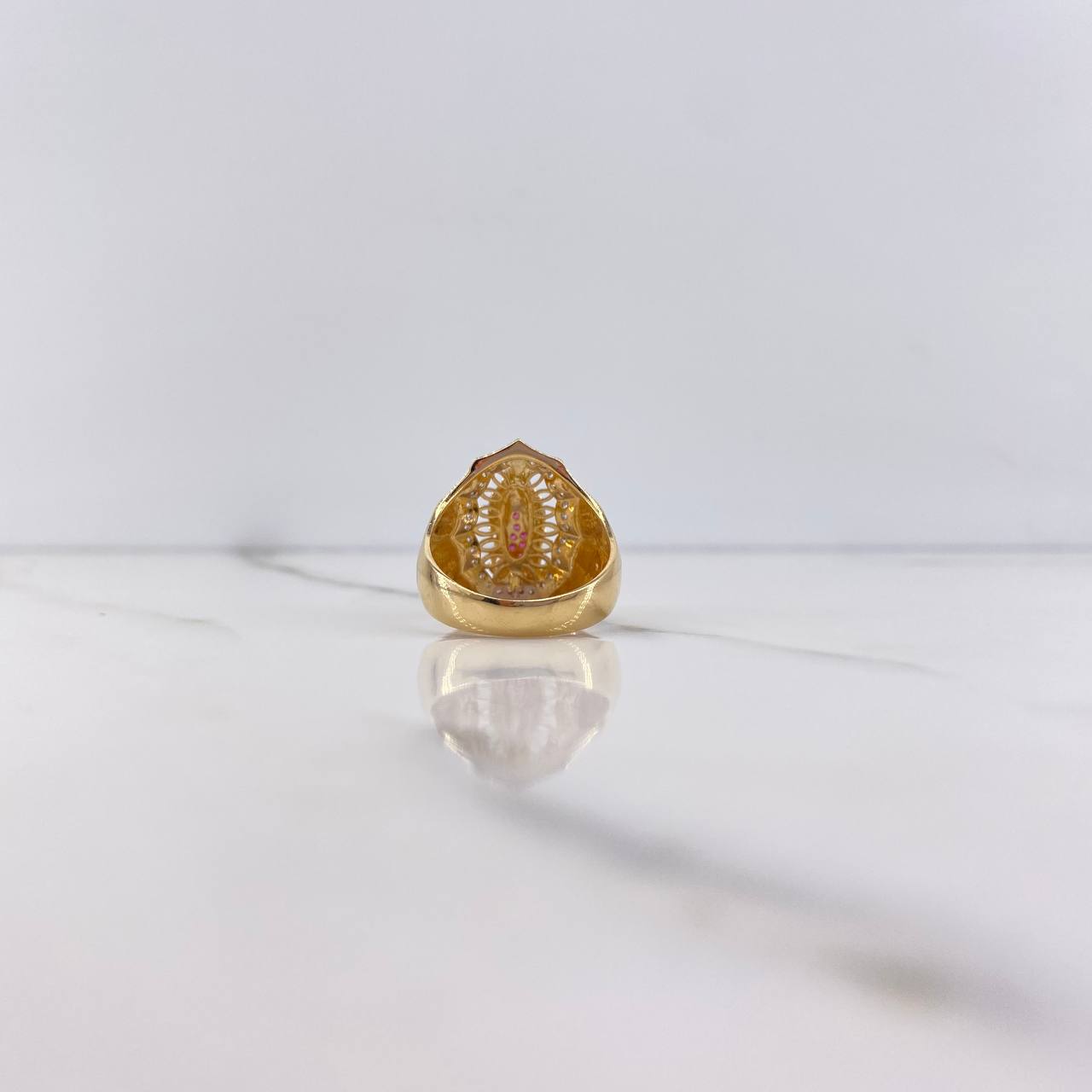 Anillo Virgen Guadalupe 6.1gr / T6 1/4 / Circones Fucsias Verdes Blancos Dos Oros Amarillo Blanco $