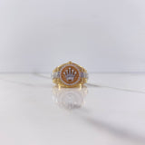 Anillo Correa Corona RX 7.25gr / T9 1/2 / Circones Blancos Tres Oros $