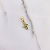 Dije Cruz 1gr / 1.8cm / Doble Faz Circones Verdes Blancos Oro Amarillo $