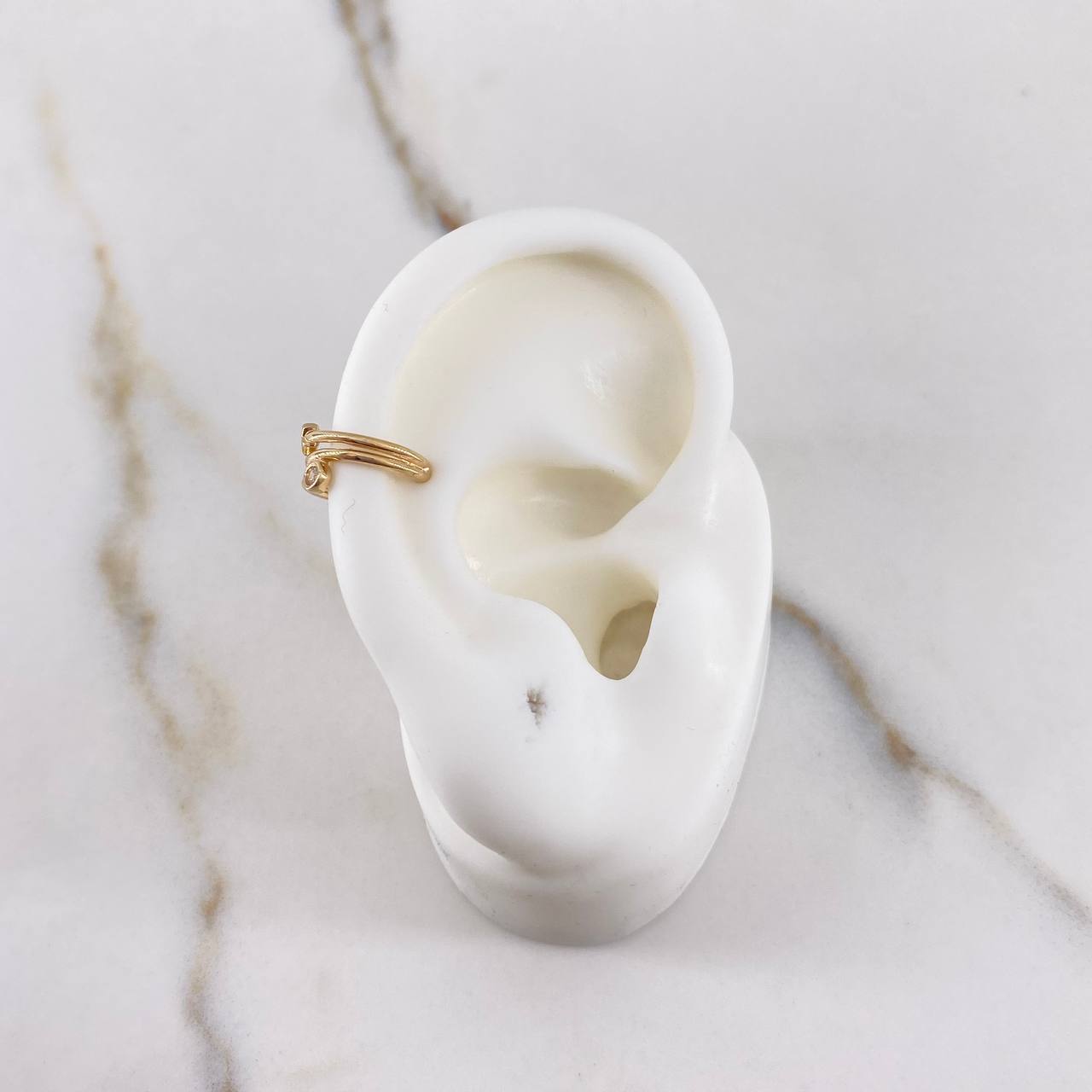 Piercing Simulador Earcuff 0.95gr / 1cm / Bilateral Circon Blanco Oro Amarillo (Joya) $