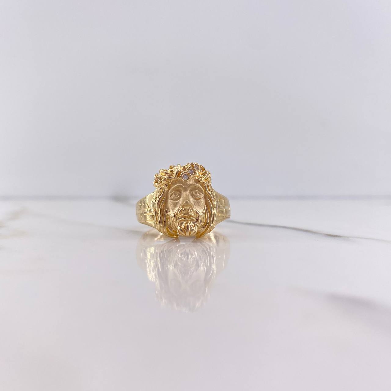 Anillo Rostro Cristo 7.45gr / T9 1/4 / Circones Blancos Oro Amarillo $