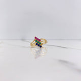 Anillo Tres Lineas 3.05gr / T6 1/2 / Circones Azules Verdes Fucsias Oro Amarillo $