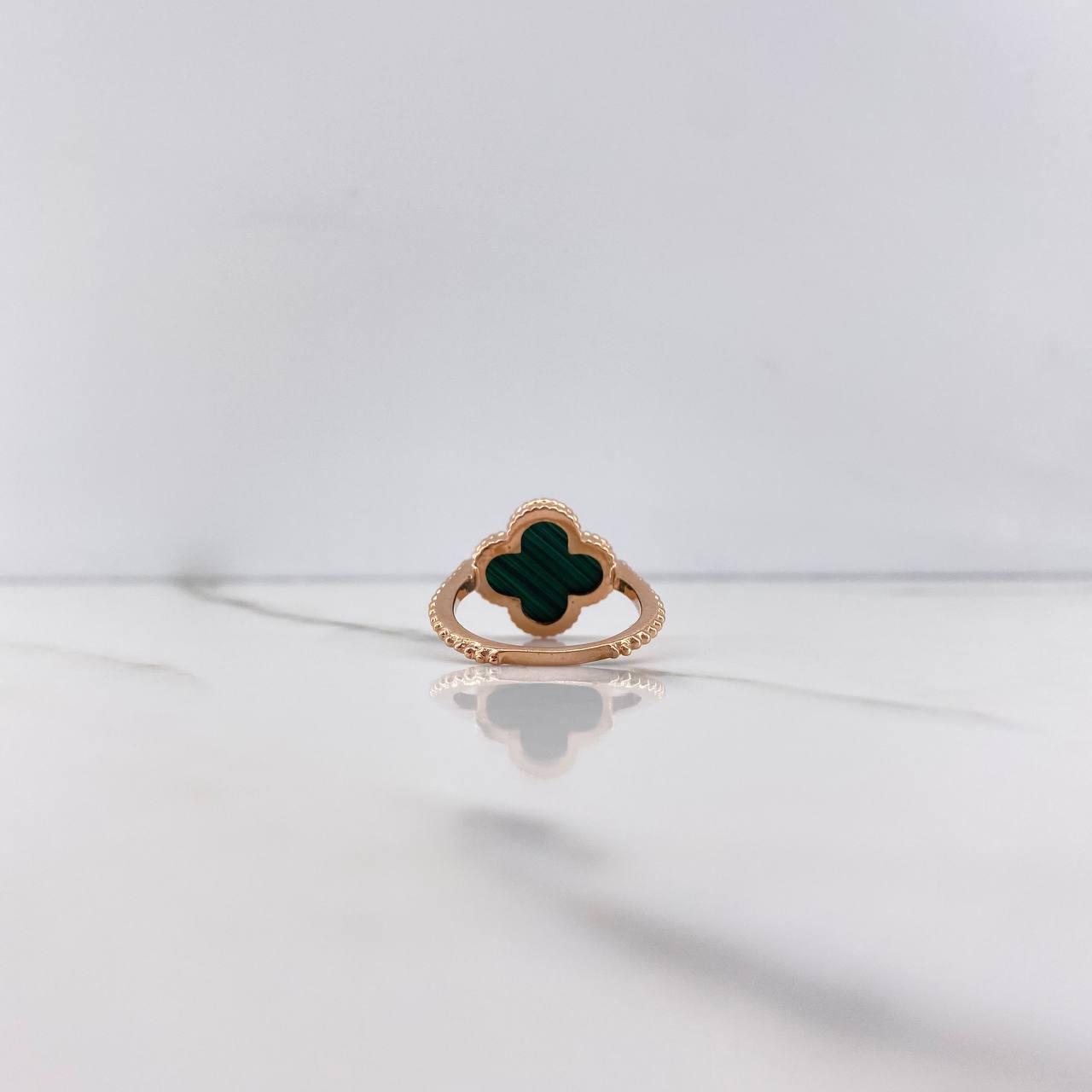 Anillo Trebol VCyA 4.2gr / T7 / Malaquita Verde Oro Rosa Nac.Esp. &