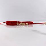 Pulsera Roja Herraje Infinito 0.65gr / 3mm-4mm Bolas Diamantadas Oro Amarillo &