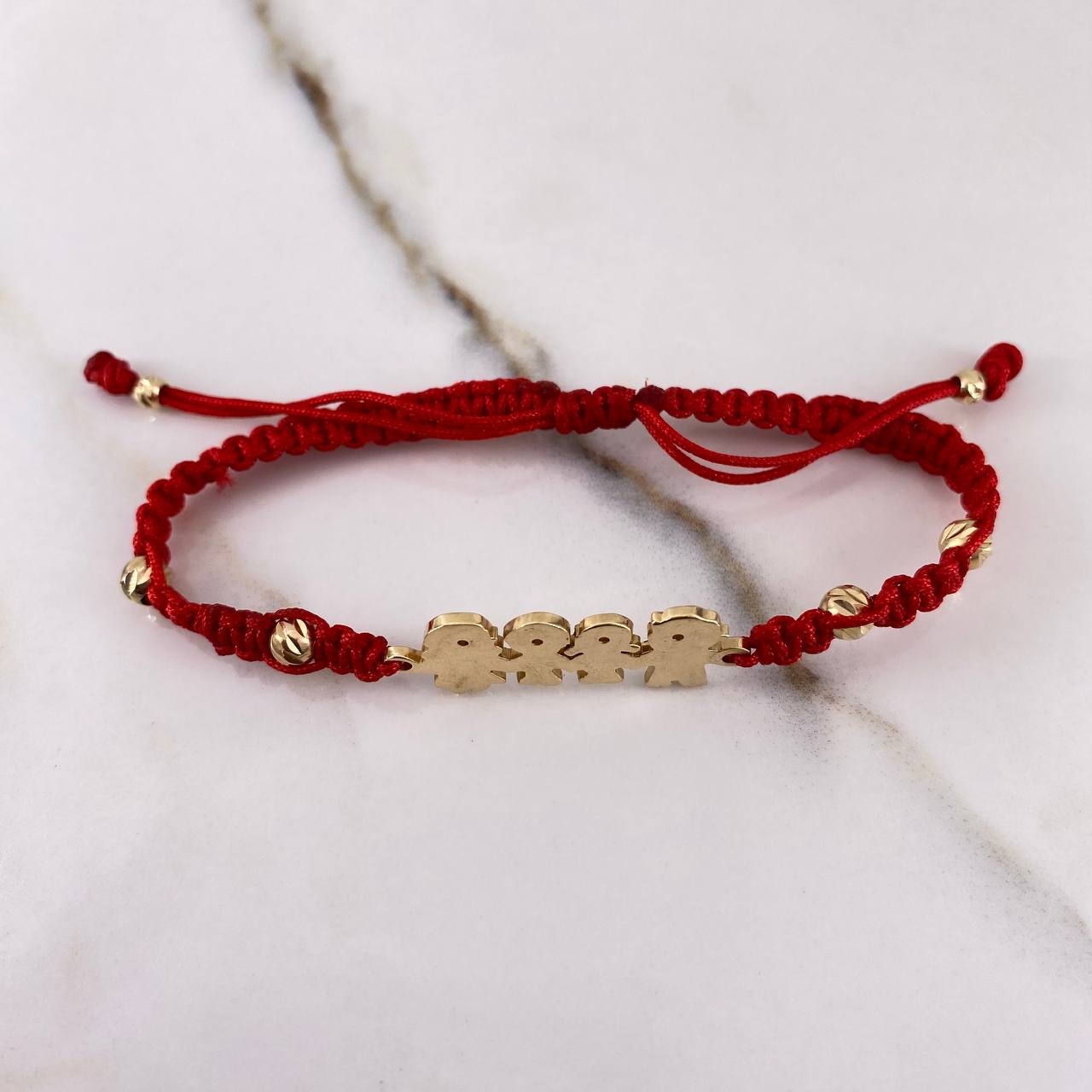 Pulsera Roja Herraje Familia 3.7gr / 3mm-4mm Bolas Diamantadas Oro Amarillo &