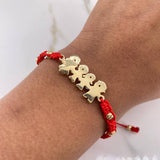 Pulsera Roja Herraje Familia 3.7gr / 3mm-4mm Bolas Diamantadas Oro Amarillo &