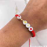 Pulsera Roja MA 0.15gr / 3mm Bolas Diamantadas Oro Amarillo &