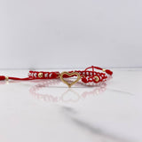 Pulsera Rojo Blanco Herraje Silueta Corazon 0.85gr / 3mm-4mm Bolas Diamantadas Oro Amarillo &