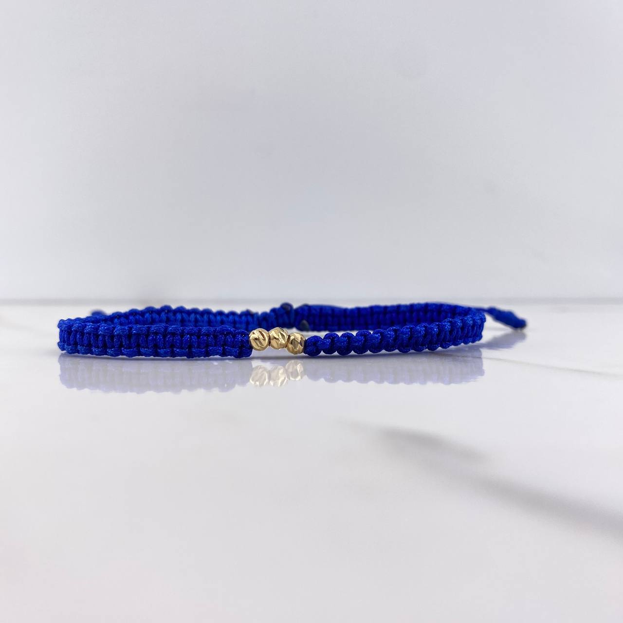 Pulsera Azul Bolas 0.15gr / 3mm Diamantadas Oro Amarillo &