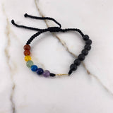 Pulsera Negra Herraje Ancla 0.2gr / 7 Chakras Oro Amarillo $