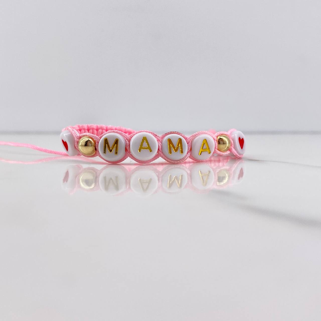 Pulsera Rosado Mamá 0.25gr / 5mm Bolas Lisas Oro Amarillo $