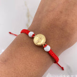 Pulsera Roja Herraje Arcangel San Gabriel 0.8gr / Troquelado Oro Amarillo $