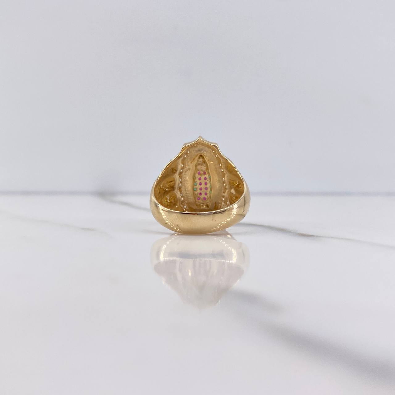 Anillo Virgen Guadalupe 5.8gr / T7 1/2 / Circones Fucsias Verdes Blancos Oro Amarillo $