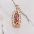 Dije Virgen Guadalupe 12.6gr / 5.9cm / Circones Verdes Fucsias Blancos Oro Rosa &