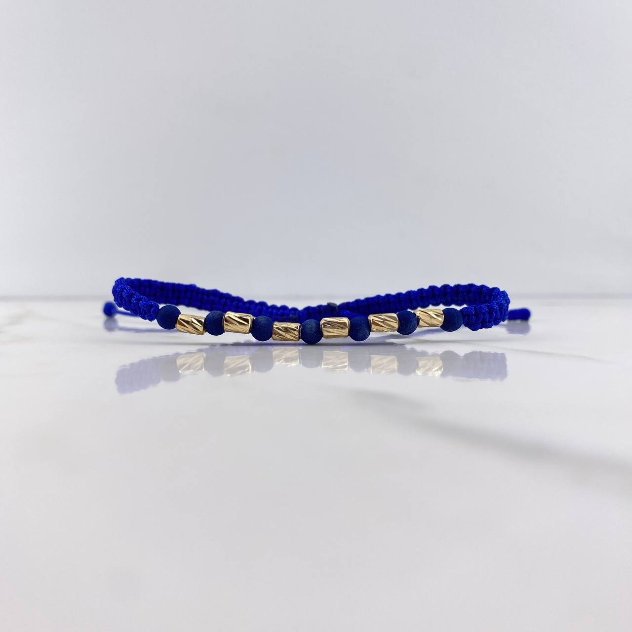 Pulsera Azul Cilindros 0.55gr / 4mm Diamantados Bolas Neoprenos Azules Oro Amarillo $