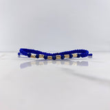 Pulsera Azul Cilindros 0.55gr / 4mm Diamantados Bolas Neoprenos Azules Oro Amarillo $