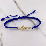 Pulsera Azul Herraje Cruz Cristo 1.05gr / Puntas Planas Oro Amarillo $