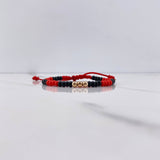 Pulsera Roja Negra Mostazilla 0.15gr / 3mm Bolas Lisas Oro Rosa $