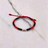 Pulsera Roja Negra Mostazilla 0.15gr / 3mm Bolas Lisas Oro Rosa $