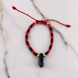 Pulsera Roja Negra Mostazilla 0.2gr / 3mm Pie Bolas Lisas Oro Amarillo $