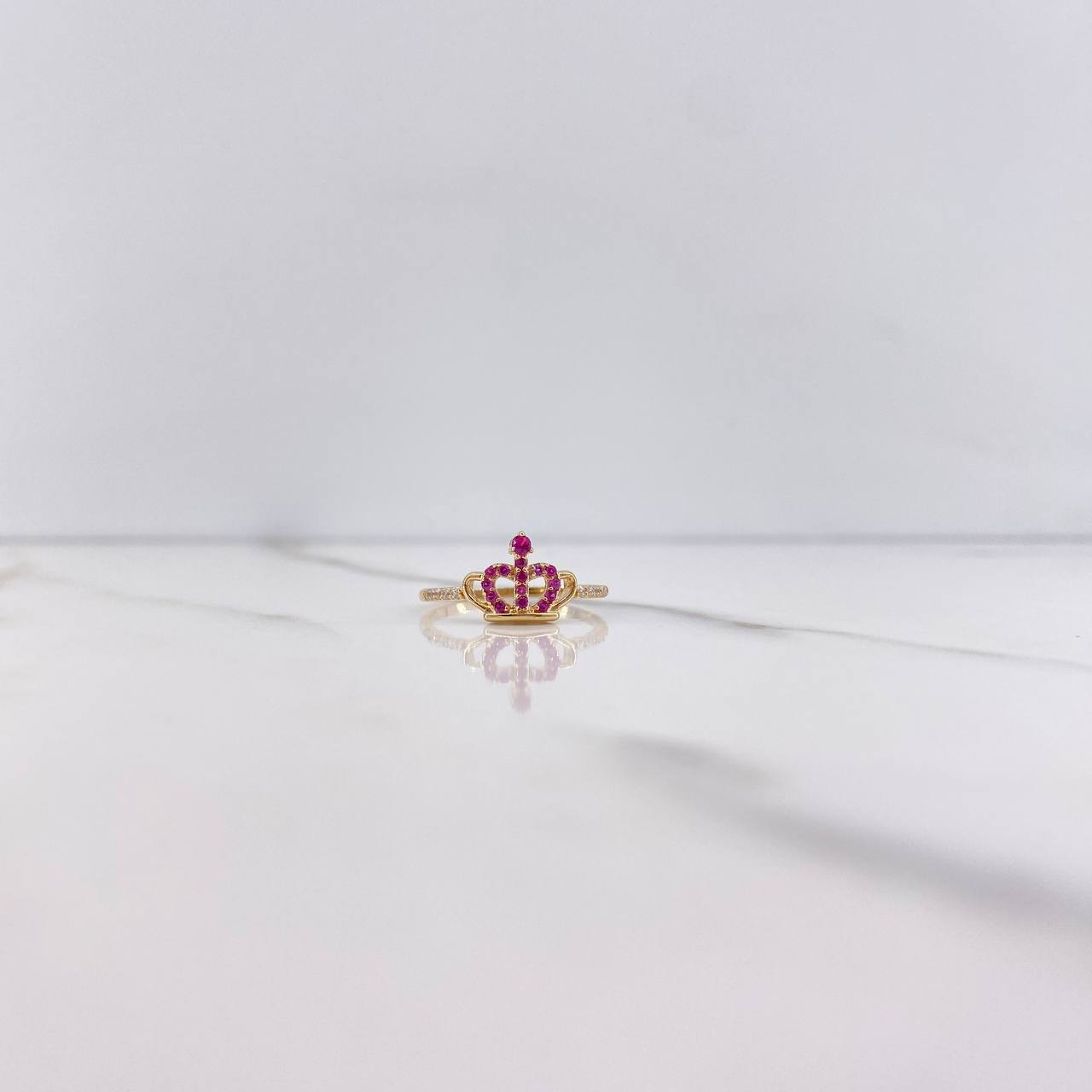 Anillo Corona 1.4gr / T5 1/2 / Circones Fucsia Blancos Oro Amarillo &