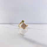 Anillo Trebol Doble 2.95gr / T5 3/4 / Circones Verdes Blancos Oro Amarillo &