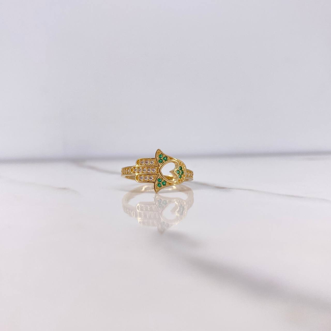 Anillo Mano Hamsa 2.5gr / T5 3/4 / Circones Verdes Blancos Dos Oros Amarillo Blanco $