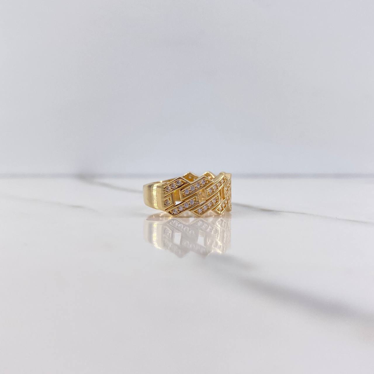 Anillo Cubano 4.25gr / T6 3/4 / Circones Blancos Oro Amarillo $