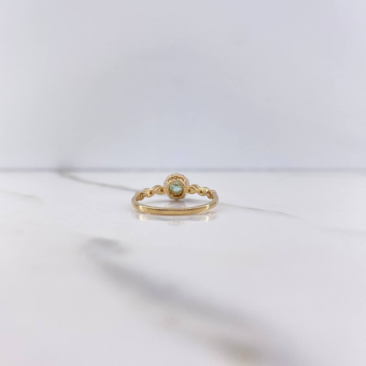 Anillo Solitario Halo 1.95gr / T6 3/4 / Circones Verde Blancos Oro Amarillo $