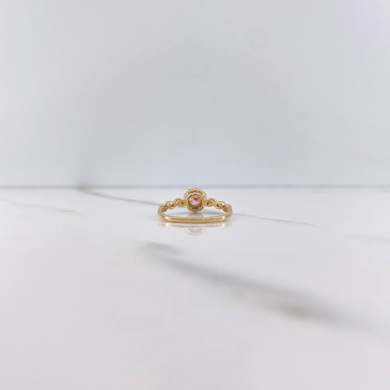 Anillo Solitario Halo 1.85gr / T6 / Circones Rosado Blancos Oro Amarillo $